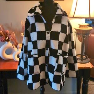 Cozy checkered shacket button front coat with pockets